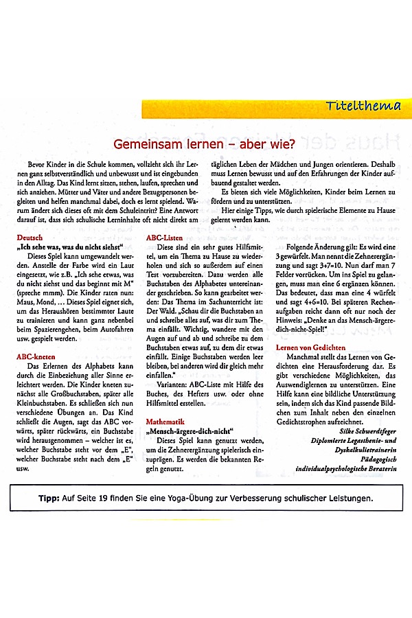 Zeitungsartikel: Gemeinsam lernen - aber wie?