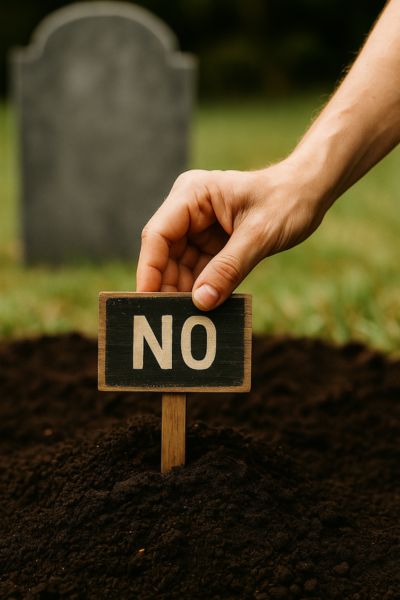 EMDR bei Prüfungsangst, Ein Schild mit der Aufschrift "No" wird in die Erde gesteckt