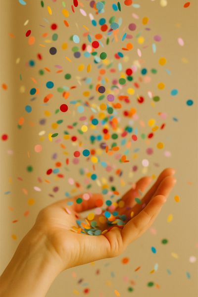 Selbstregulation: buntes Konfetti fällt in offene Hand