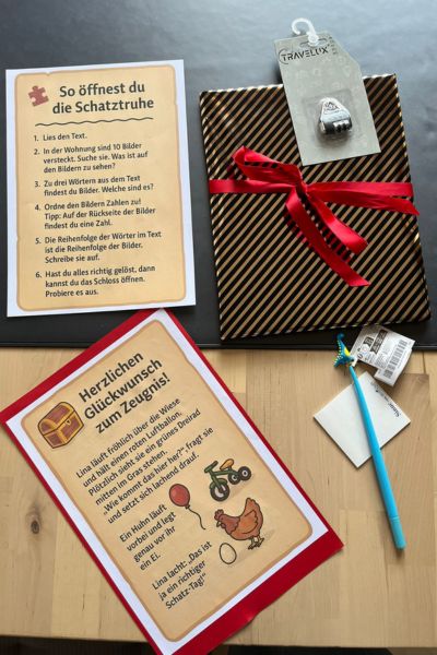 Ausdauer lernen Kind: ein Gratulationsschreiben für ein Zeugnis, eine Anleitung zum Finden einer Schatzkiste, eine Wertschätzung für Anstrengung